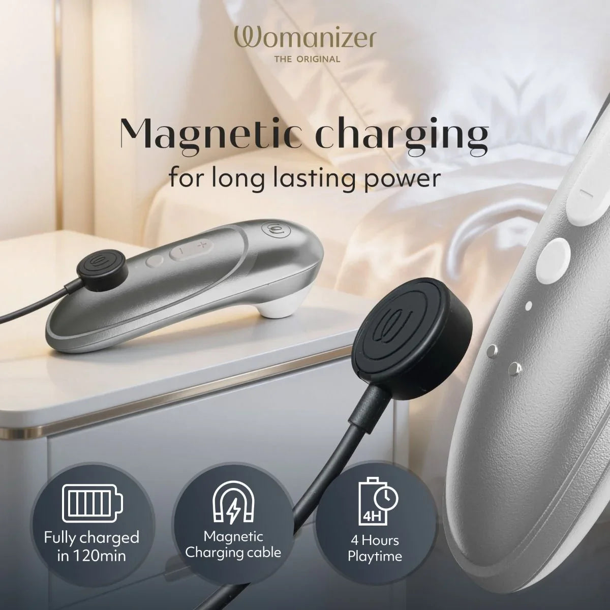 Womanizer Pro Clitoral Stimulator - Silver Gray.