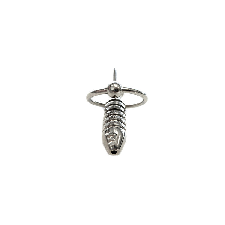 Stainless Steel Hollow Beaded Probe & Cock Ring - 1cm thick