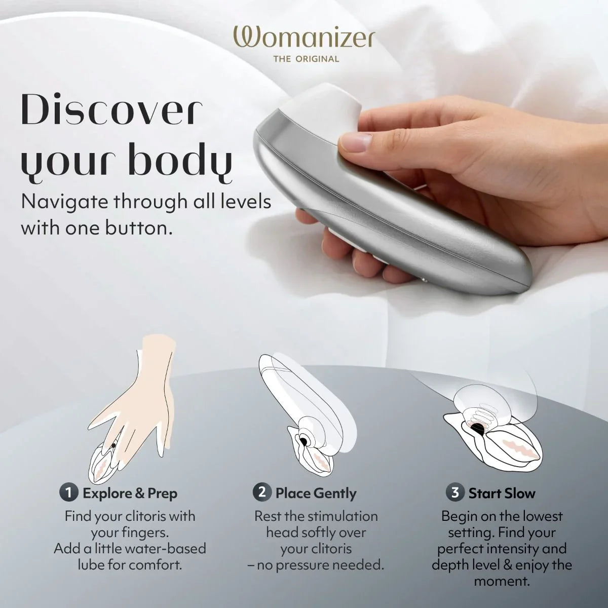 Womanizer Pro Clitoral Stimulator - Silver Gray.