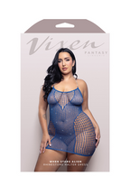 WHEN STARS ALIGN Rhinestone halter dress in opaque and grid rhinestone fishnet (Blue)