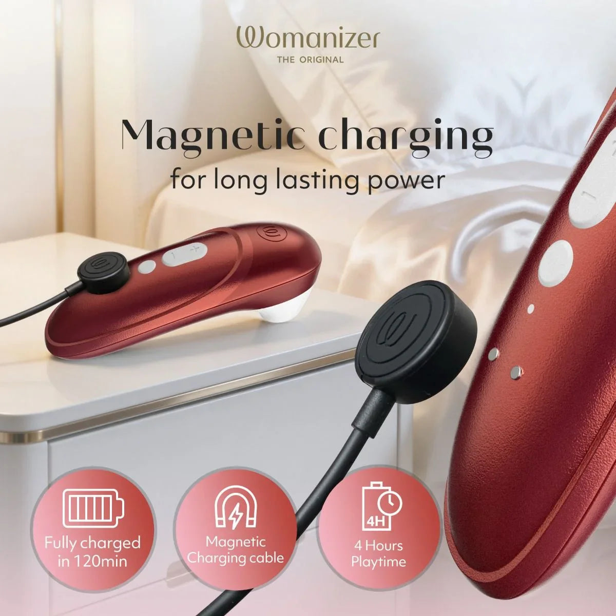 Womanizer Pro Clitoral Stimulator - Bordeaux Red.
