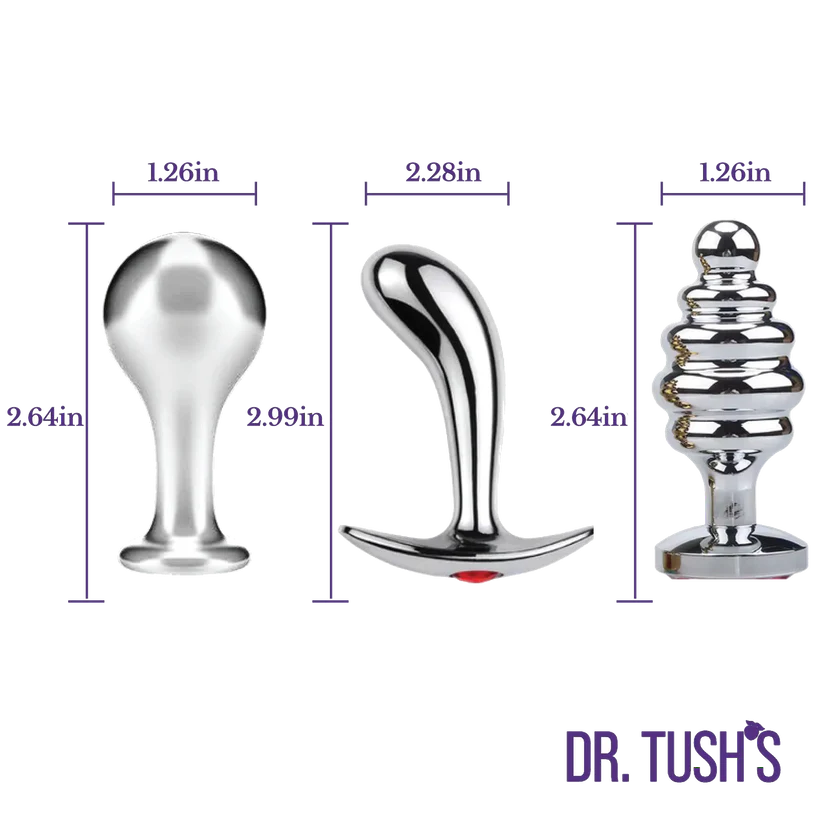 Tools of Temptation Collection (Small) - Metal Anal Plug Trio – Classic, Curved & Beaded