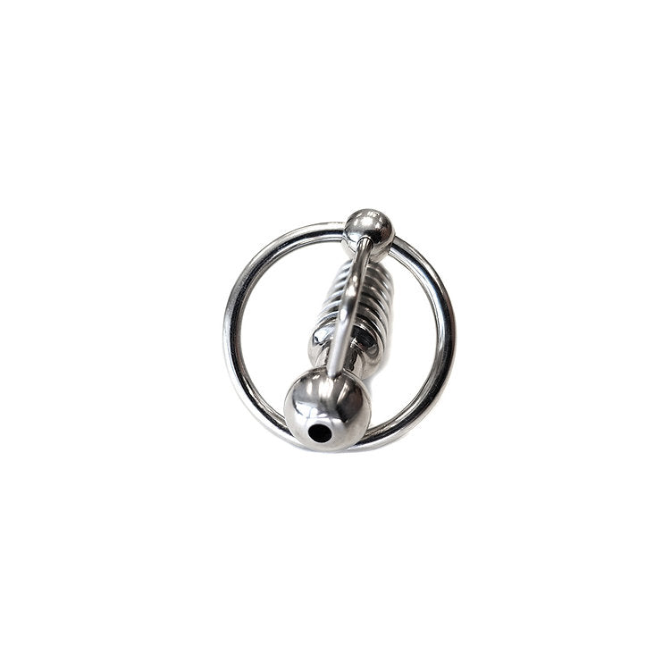 Stainless Steel Hollow Beaded Probe & Cock Ring - 1cm thick