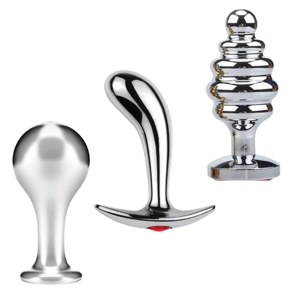 Tools of Temptation Collection (Medium) - Metal Anal Plug Trio – Classic, Curved & Beaded