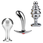 Tools of Temptation Collection (Medium) - Metal Anal Plug Trio – Classic, Curved & Beaded