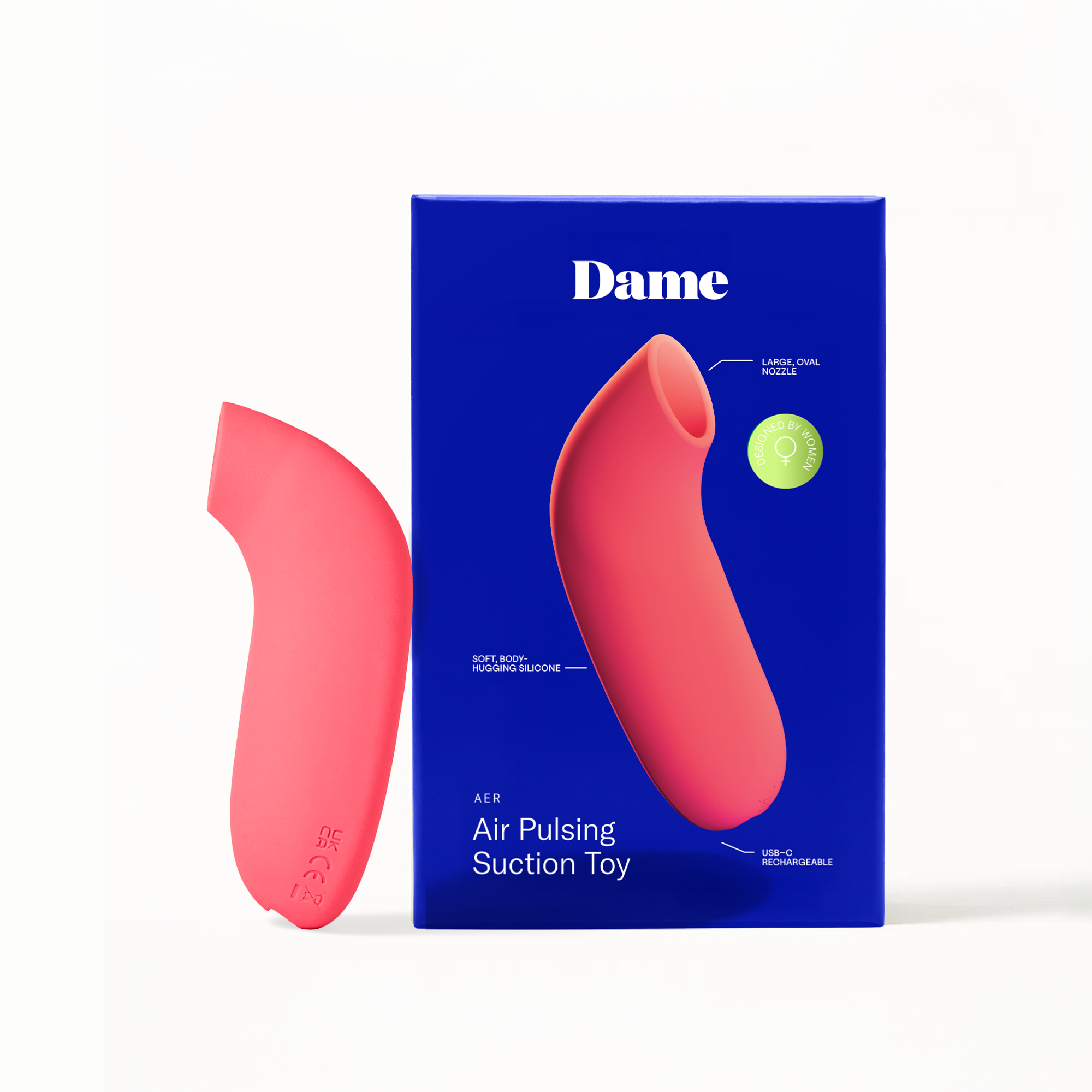 Dame Aer Air Pulsing Suction Toy - Coral