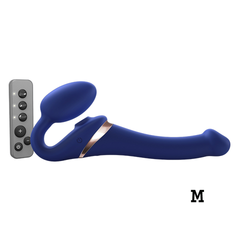 MULTI ORGASM BENDABLE STRAP-ON - M - NIGHT BLUE WITH REMOTE CONTROL